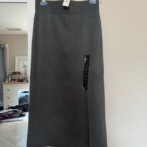 Long grey metallic skirt